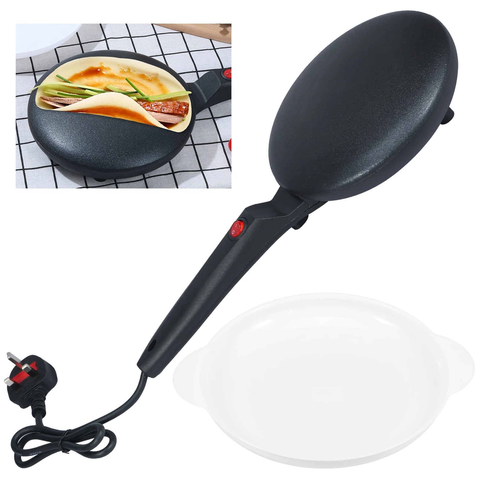 200V 600W Electric Crepe Maker Non-stick Pancake Cooking Machine Electric Baking Pan Kitchen Utensils with Egg Whisk Batter Bowl