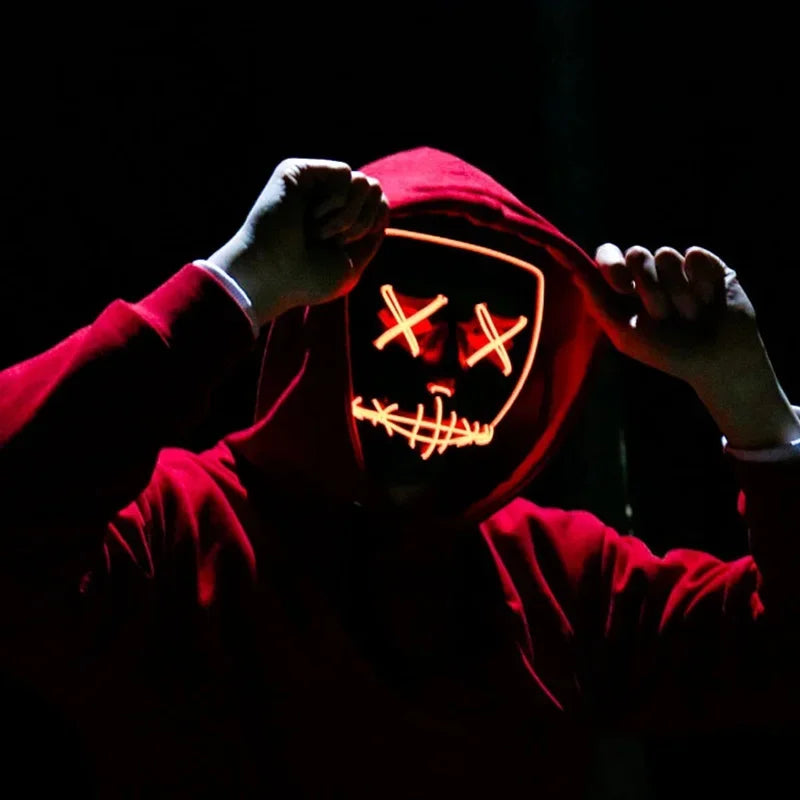 LED Halloween Mask Luminous Glow in The Dark Mascaras Halloween Party Costume Cosplay Masques Light Horror Props Neon Masquerade