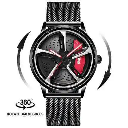Sports 3D Spinning Mens Watches Car Rim Hub Wheel Watches Waterproof Quartz Car Wristwatch Watch Unique Design Relogio Masculino