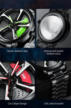 Sports 3D Spinning Mens Watches Car Rim Hub Wheel Watches Waterproof Quartz Car Wristwatch Watch Unique Design Relogio Masculino
