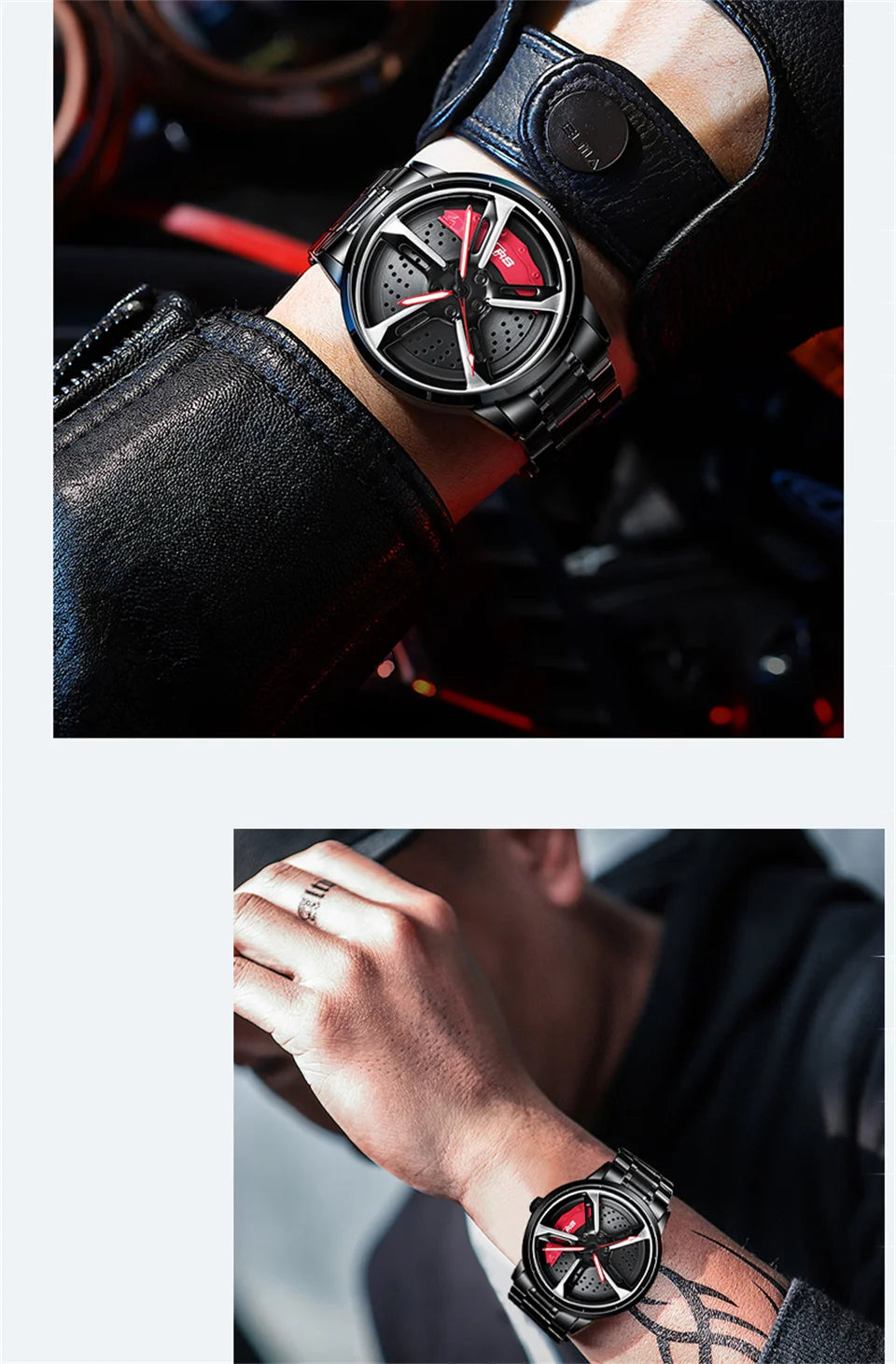 Sports 3D Spinning Mens Watches Car Rim Hub Wheel Watches Waterproof Quartz Car Wristwatch Watch Unique Design Relogio Masculino