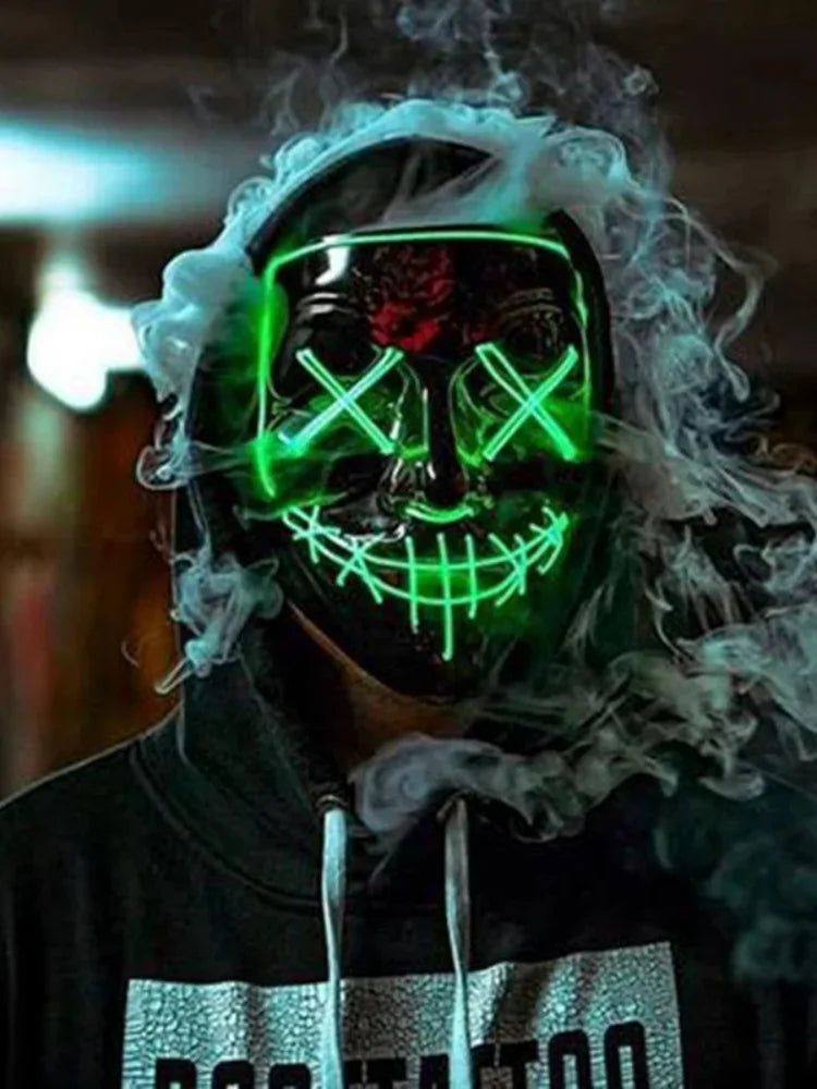 LED Halloween Mask Luminous Glow in The Dark Mascaras Halloween Party Costume Cosplay Masques Light Horror Props Neon Masquerade