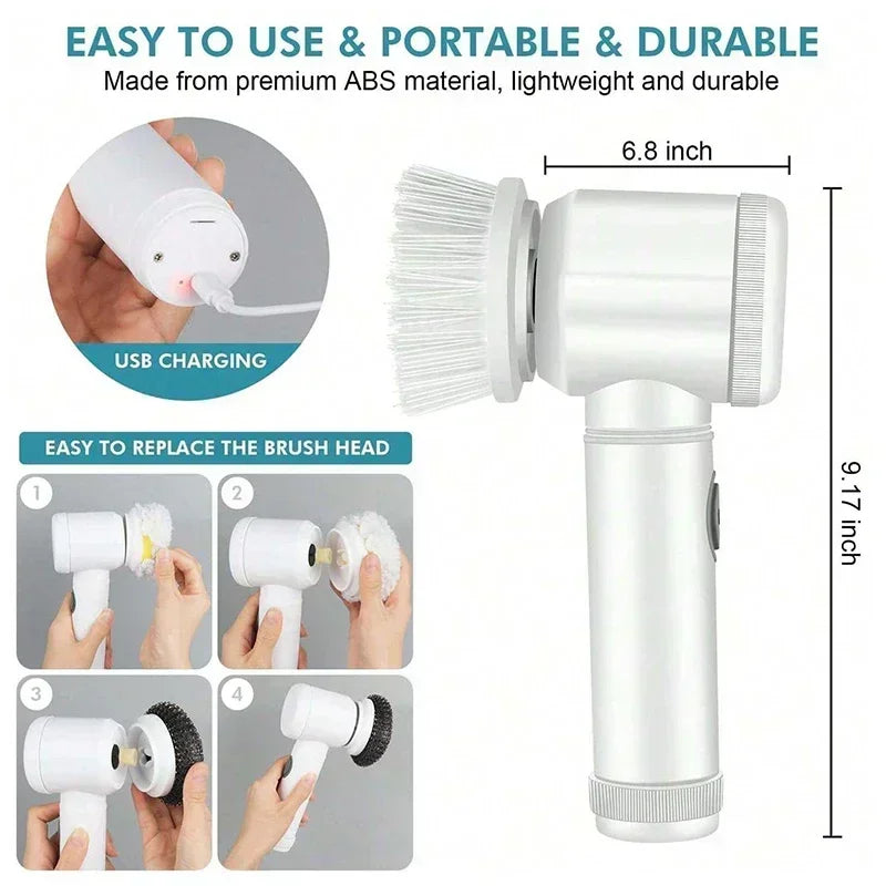 Electric Spin Scrubber, 5 in 1 Electric Cleaning Brush Bathroom Cleaning Brush with 5 Replaceable Heads, Handheld Cleaning Brush