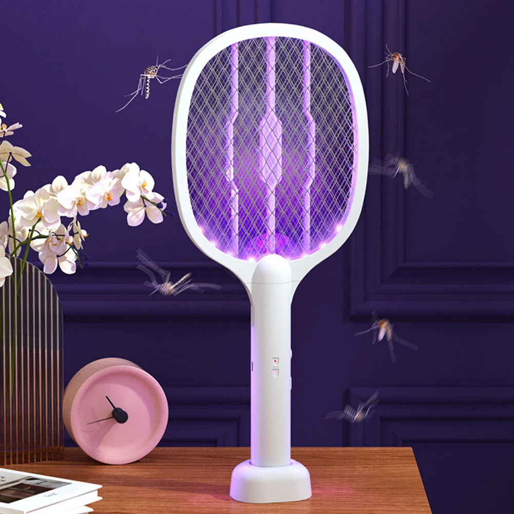 Electric Fly Insect Bug Zapper 2 in 1 Racket Mosquito Killer Fly Swatter Trap USB Rechargeable for Home 3000V UV Light Bug