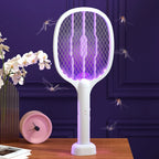 Electric Fly Insect Bug Zapper 2 in 1 Racket Mosquito Killer Fly Swatter Trap USB Rechargeable for Home 3000V UV Light Bug
