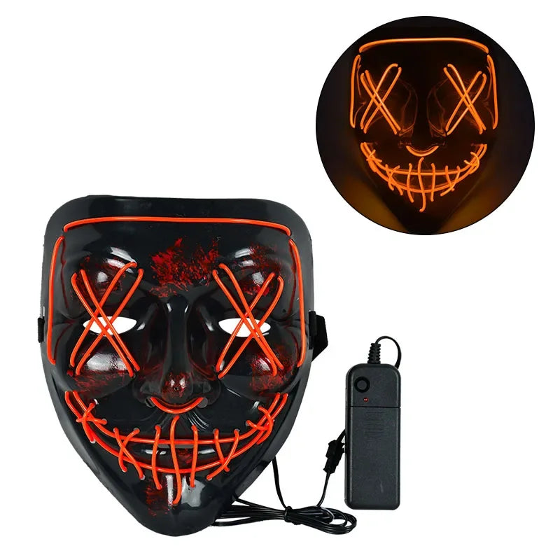 LED Halloween Mask Luminous Glow in The Dark Mascaras Halloween Party Costume Cosplay Masques Light Horror Props Neon Masquerade