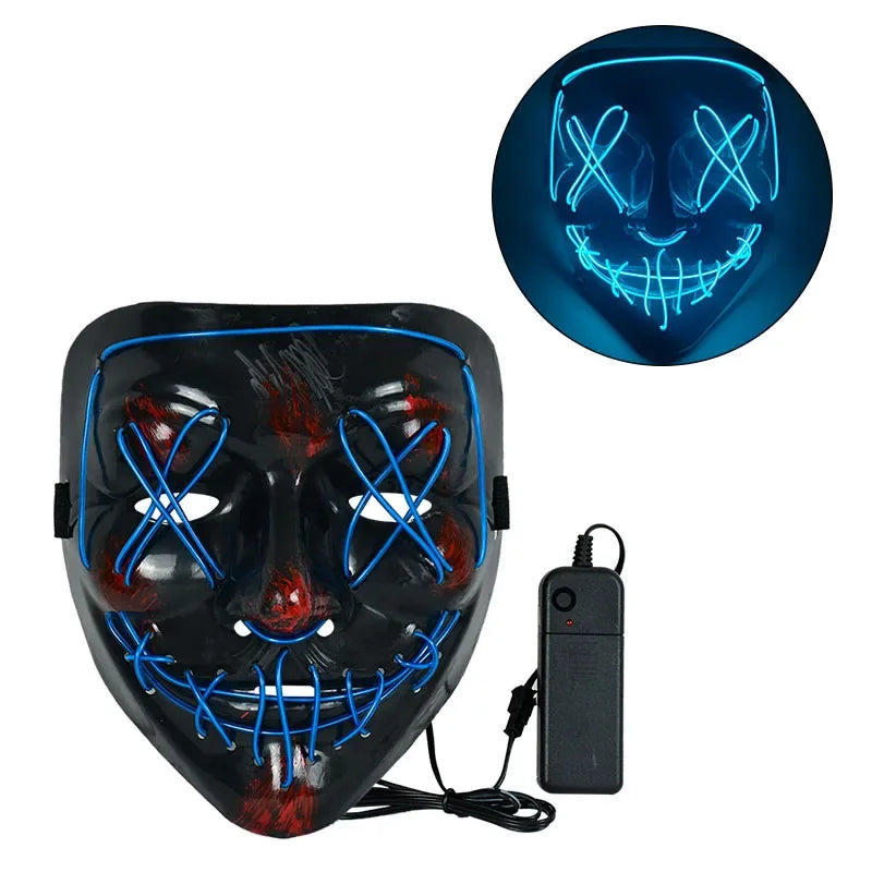 LED Halloween Mask Luminous Glow in The Dark Mascaras Halloween Party Costume Cosplay Masques Light Horror Props Neon Masquerade