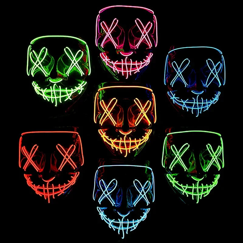 LED Halloween Mask Luminous Glow in The Dark Mascaras Halloween Party Costume Cosplay Masques Light Horror Props Neon Masquerade