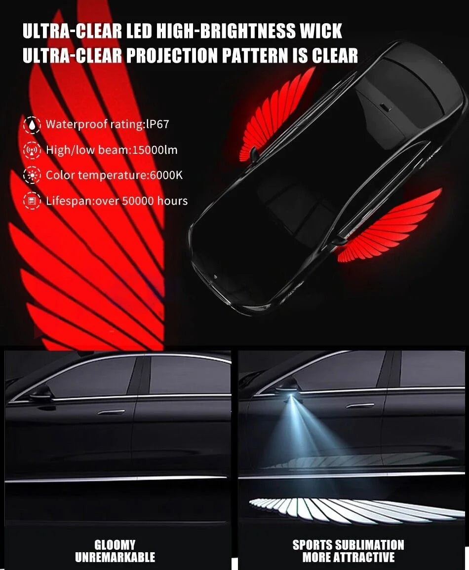 LED Light 2PCS Car Angel Wings Welcome Light Rearview Mirror Welcome Light Angel Wings Carpet Projection Auto Decoration