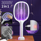 Electric Fly Insect Bug Zapper 2 in 1 Racket Mosquito Killer Fly Swatter Trap USB Rechargeable for Home 3000V UV Light Bug