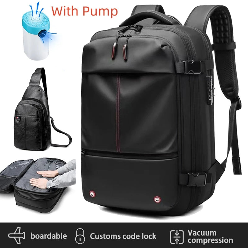 3Pcs Travel Vacuum Compression Backpack 17 inch Laptop Business Backpack Large Capacity Expanded Backpack With Anti-theft Lock