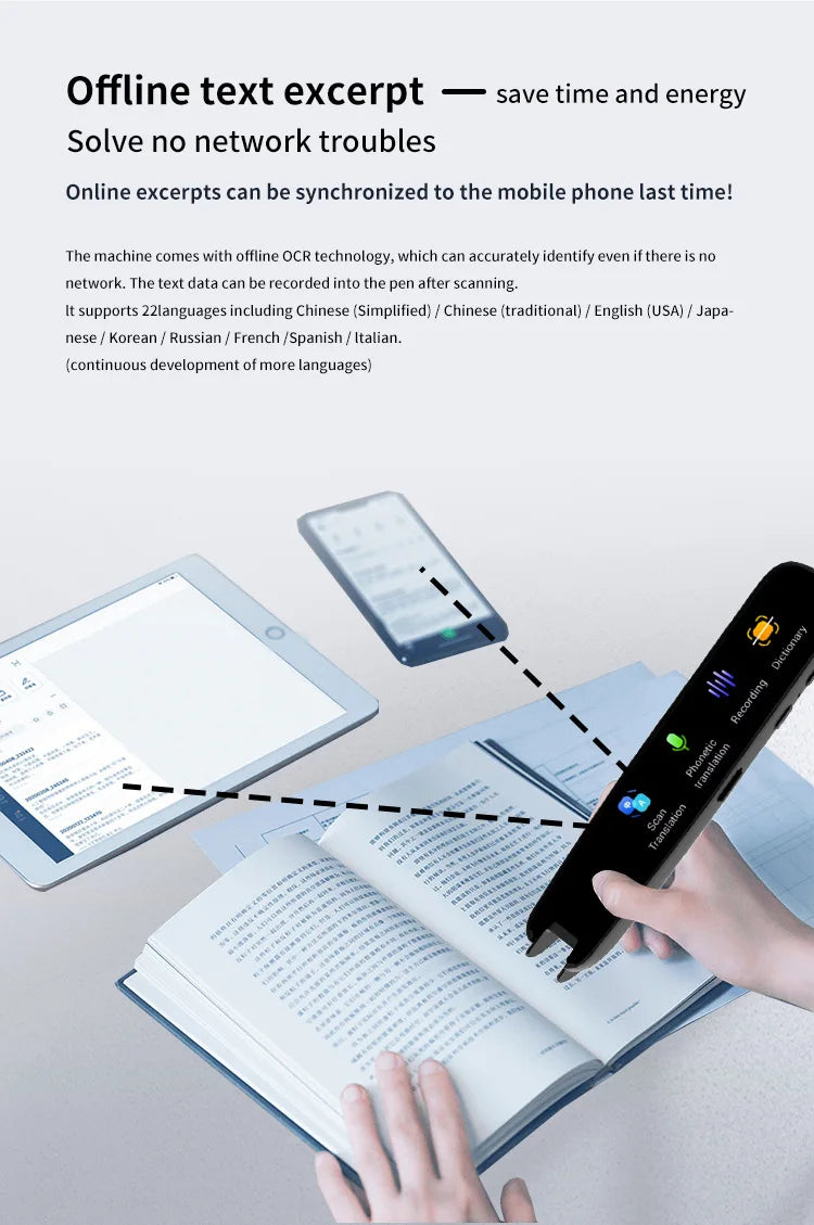 Offline Translation Pen For Teacher Student Dictionary English Intelligent Scanning Point Reading 123 Languages Translator Pen