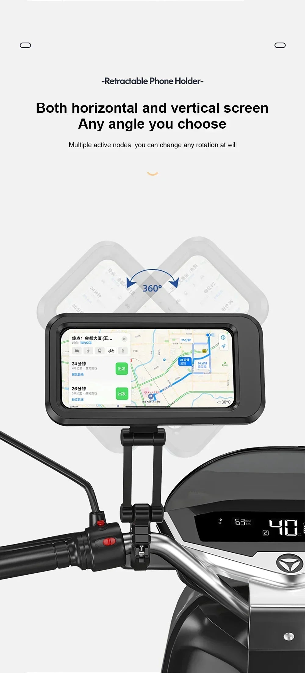 Waterproof Motorcycle Bike Mobile Phone Holder Magnetic Universal Bicycle GPS 360° Swivel Adjustable Motorcycle Cellphone Holde