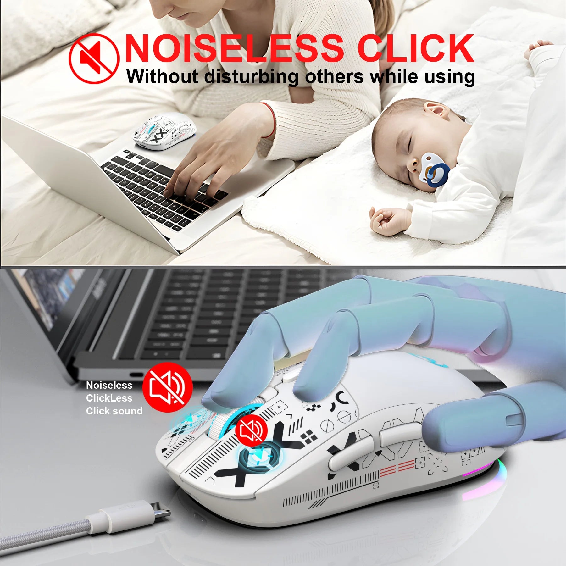 60% Wireless Gaming Keyboard and Mouse Combo, RGB Backlit Quiet Ergonomic Mechanical Feeling Keyboard, Gaming Mouse for Desktop