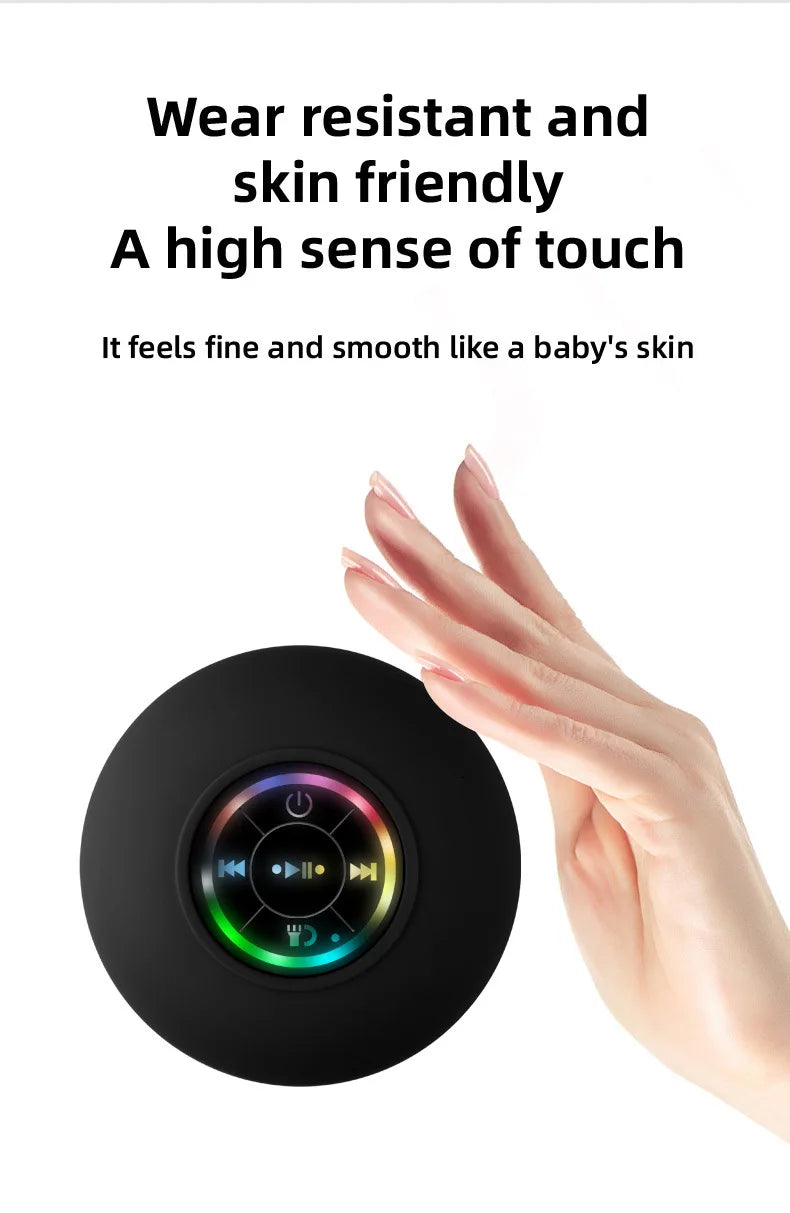 Portable Waterproof Mini Bluetooth Shower Speaker with Suction Cup and LED Lights 3D Surround Stereo Subwoofer Bathroom Audio