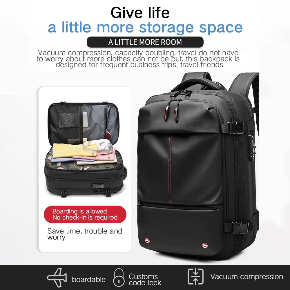 3Pcs Travel Vacuum Compression Backpack 17 inch Laptop Business Backpack Large Capacity Expanded Backpack With Anti-theft Lock