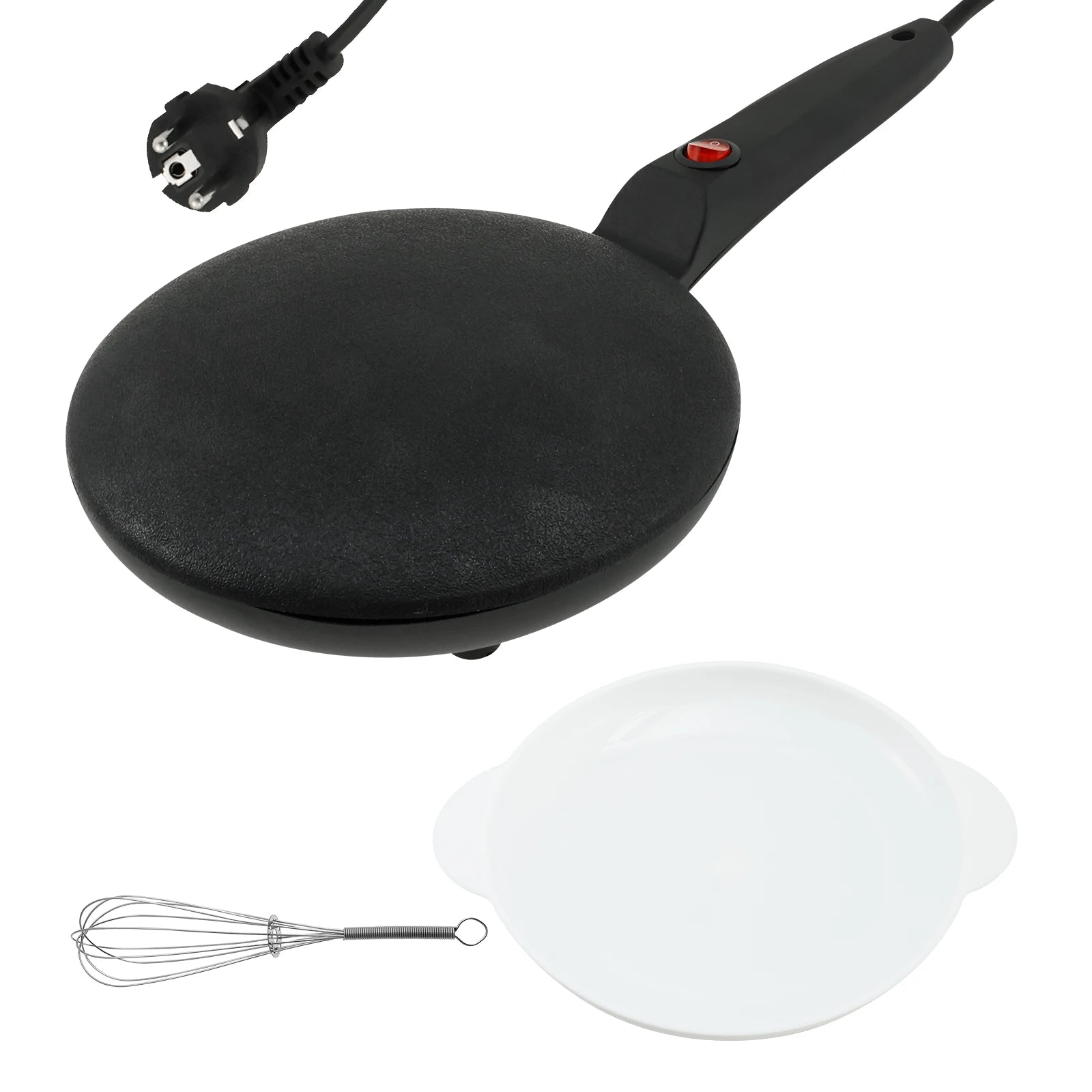 200V 600W Electric Crepe Maker Non-stick Pancake Cooking Machine Electric Baking Pan Kitchen Utensils with Egg Whisk Batter Bowl