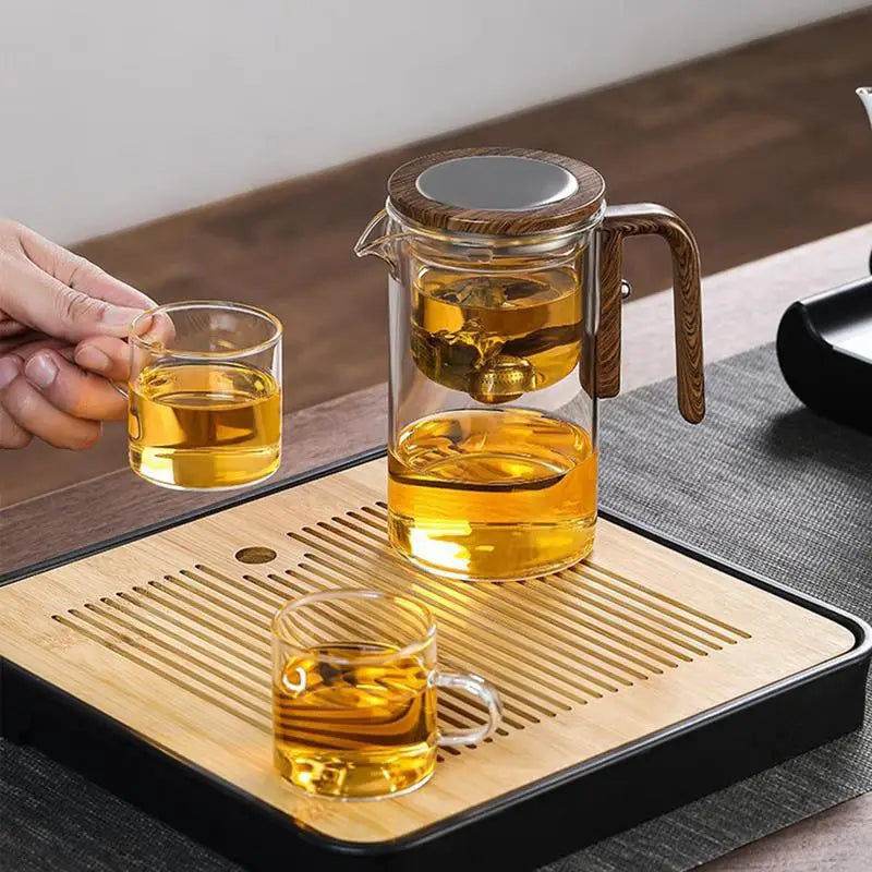 Heat Resistant Glass Tea Pot Loose Tea Wooden Handle Teapot with Infuser Spout Tea Maker Kettle for Tea Room Restaurant Home