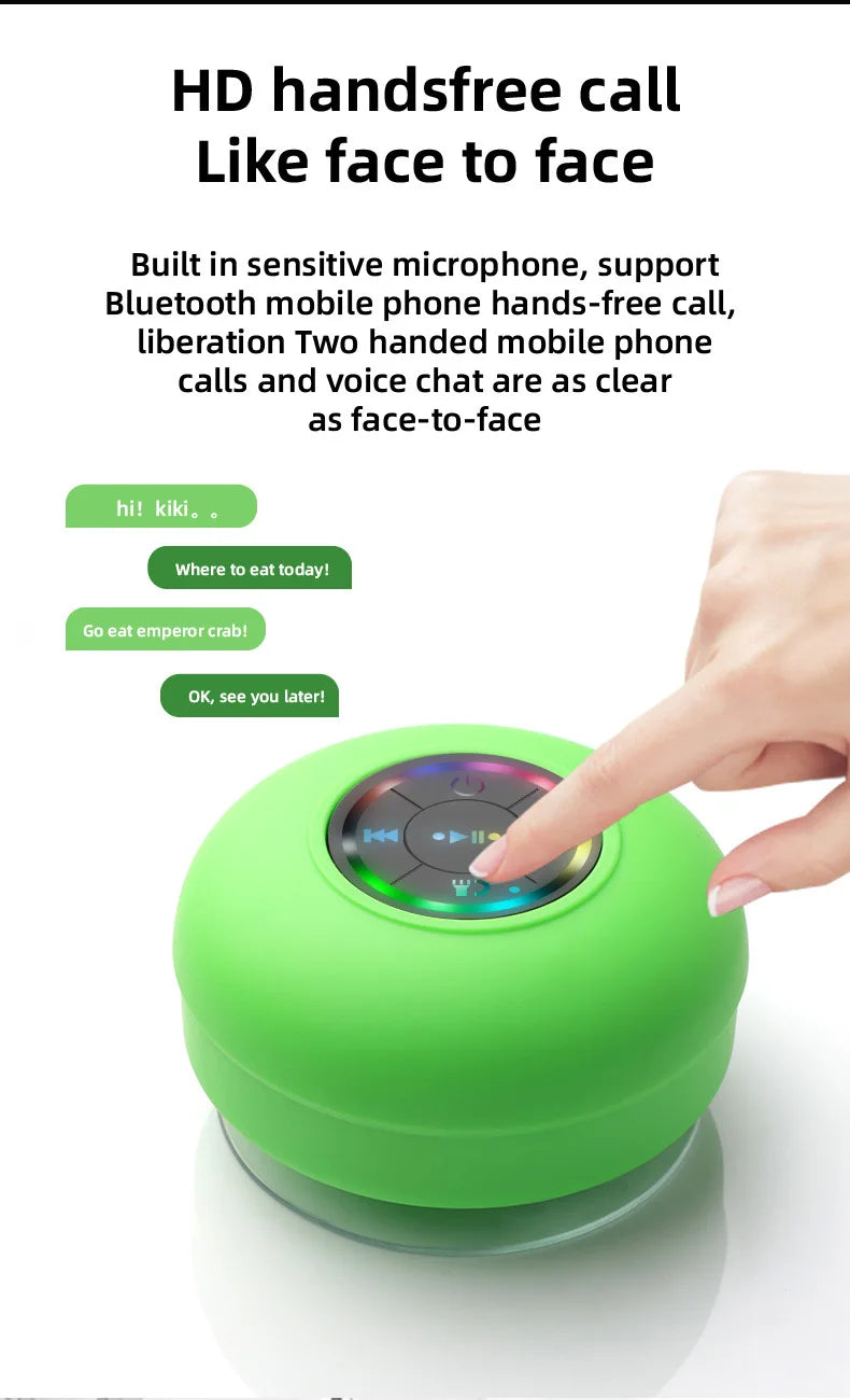Portable Waterproof Mini Bluetooth Shower Speaker with Suction Cup and LED Lights 3D Surround Stereo Subwoofer Bathroom Audio