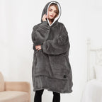 Oversized Wearable Blanket Hoodie with Sleeves Pocket Sherpa Fleece Blanket Sweatshirt Warm Thick Plush Heating Hooded Blankets