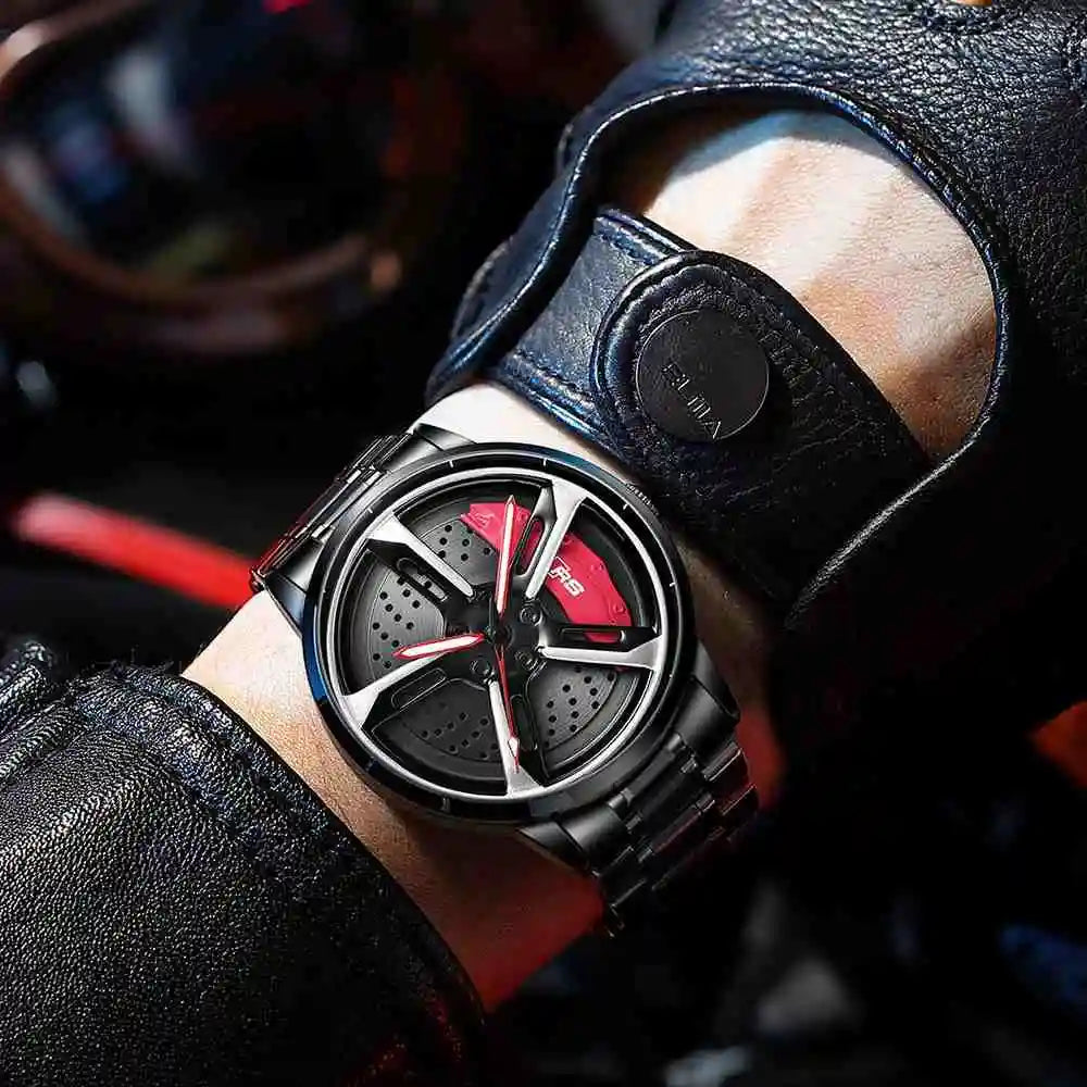 Sports 3D Spinning Mens Watches Car Rim Hub Wheel Watches Waterproof Quartz Car Wristwatch Watch Unique Design Relogio Masculino