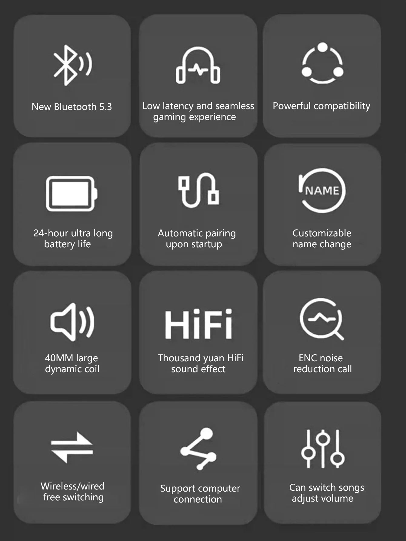 Headphone, ANC noise reduction, dual mode design, chip 5.4, stereo surround sound, button control, long endurance headphone