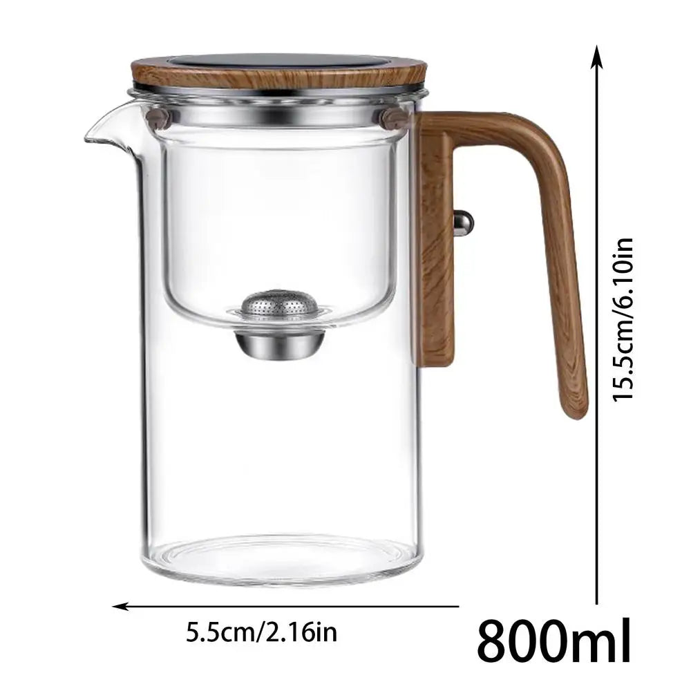 Heat Resistant Glass Tea Pot Loose Tea Wooden Handle Teapot with Infuser Spout Tea Maker Kettle for Tea Room Restaurant Home