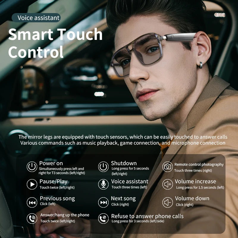 GS-10 Smart Audio Glasses Color-Changing Lenses Rechargeable Wireless Call Voice Assistant  and Music Control