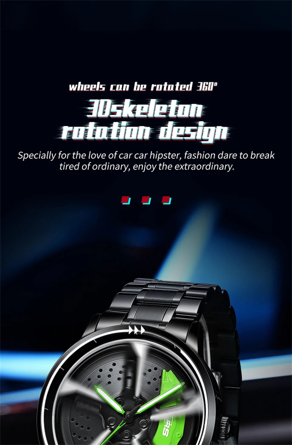 Sports 3D Spinning Mens Watches Car Rim Hub Wheel Watches Waterproof Quartz Car Wristwatch Watch Unique Design Relogio Masculino