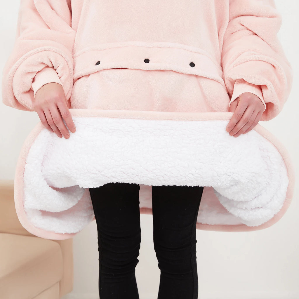 Oversized Wearable Blanket Hoodie with Sleeves Pocket Sherpa Fleece Blanket Sweatshirt Warm Thick Plush Heating Hooded Blankets