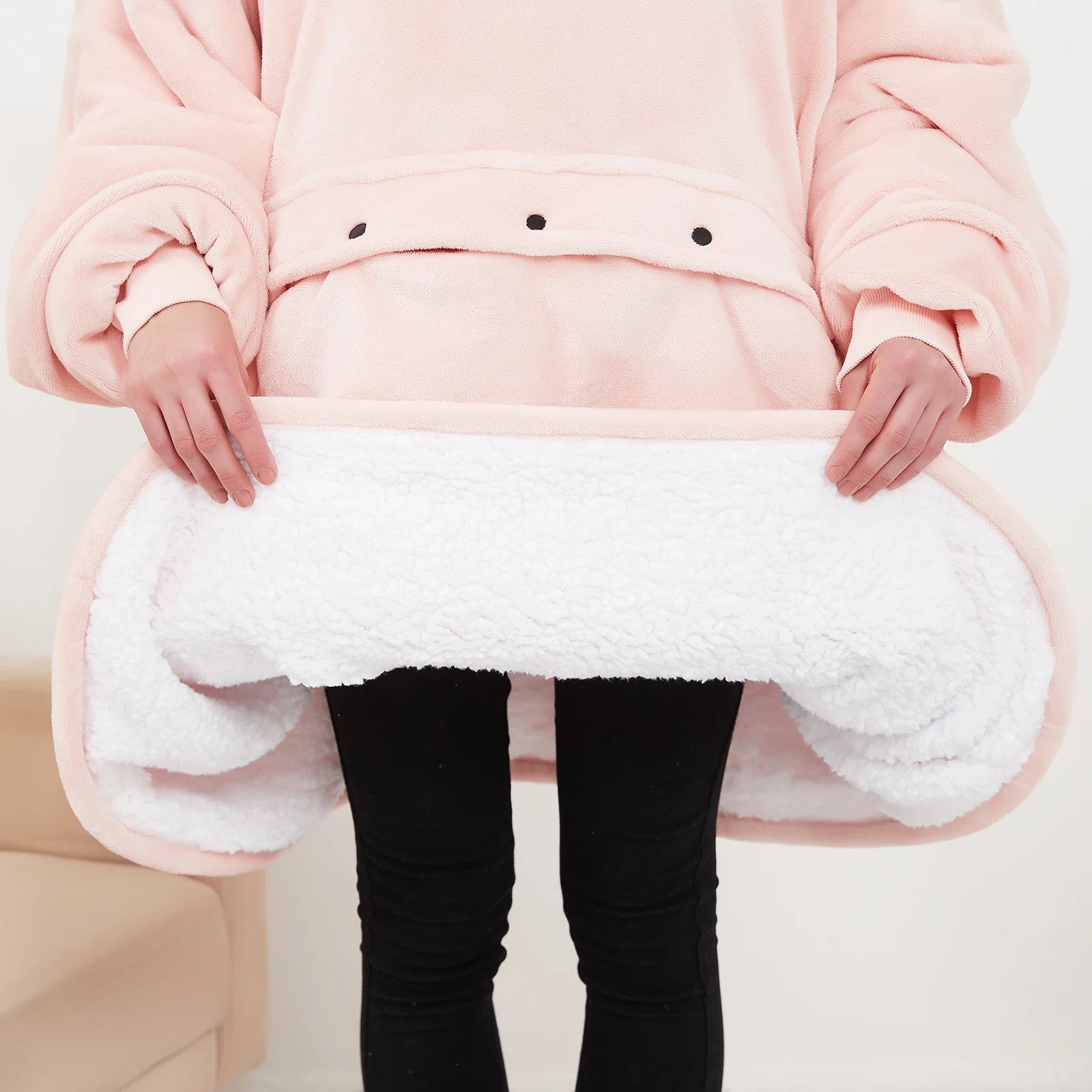 Oversized Wearable Blanket Hoodie with Sleeves Pocket Sherpa Fleece Blanket Sweatshirt Warm Thick Plush Heating Hooded Blankets