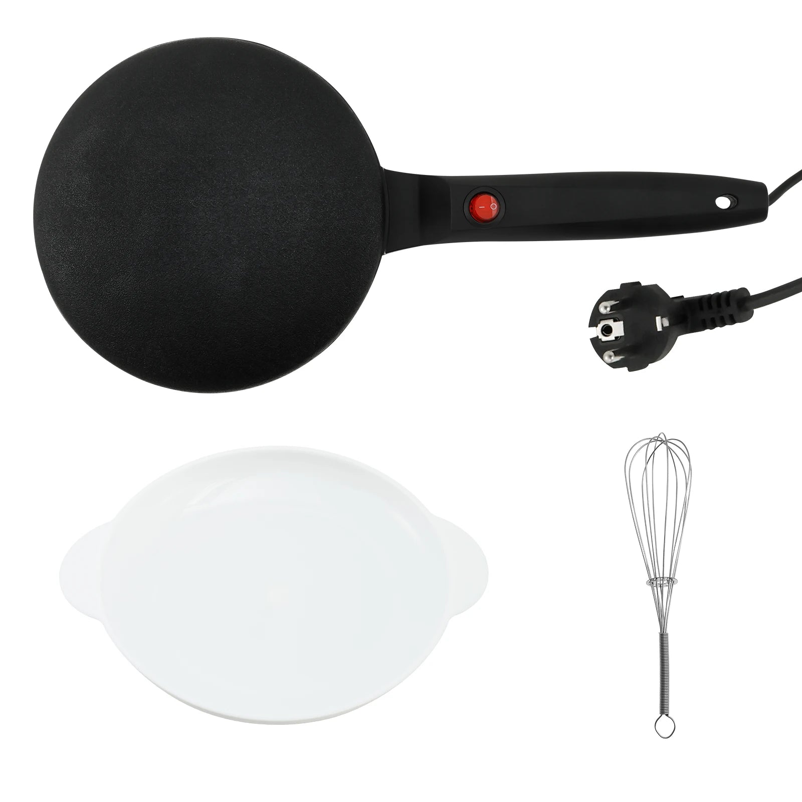 200V 600W Electric Crepe Maker Non-stick Pancake Cooking Machine Electric Baking Pan Kitchen Utensils with Egg Whisk Batter Bowl
