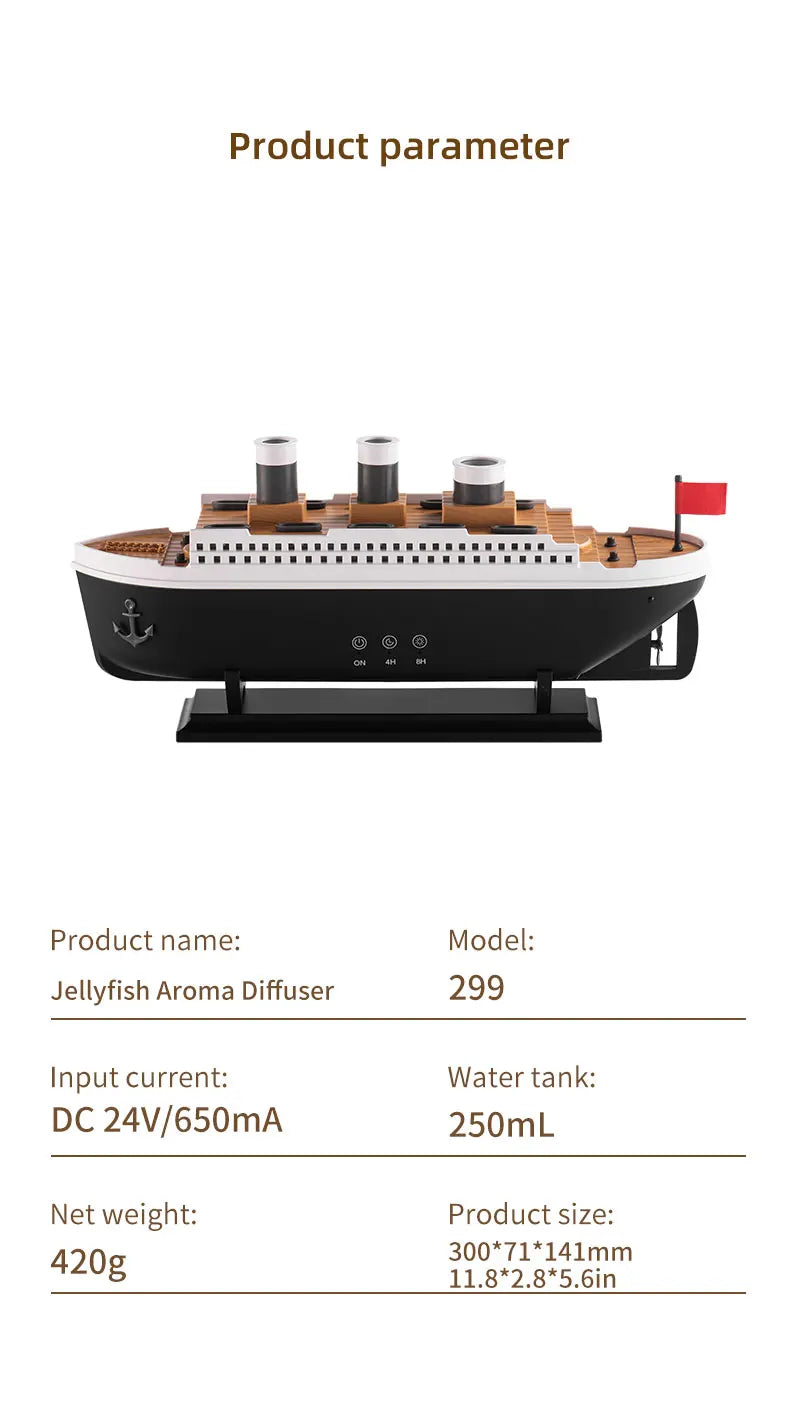 Titanic Ship Model Decoration Air Humidifier 250ml Essential Oil Diffuser Jellyfish Smoke Ring Spray Aroma Diffuser For Home