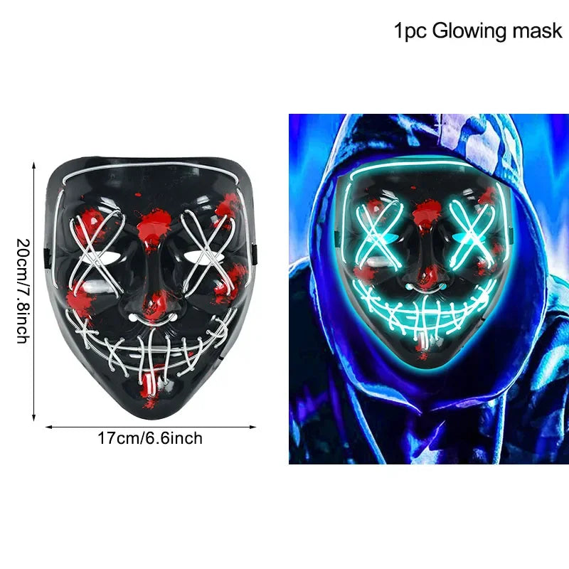 LED Halloween Mask Luminous Glow in The Dark Mascaras Halloween Party Costume Cosplay Masques Light Horror Props Neon Masquerade