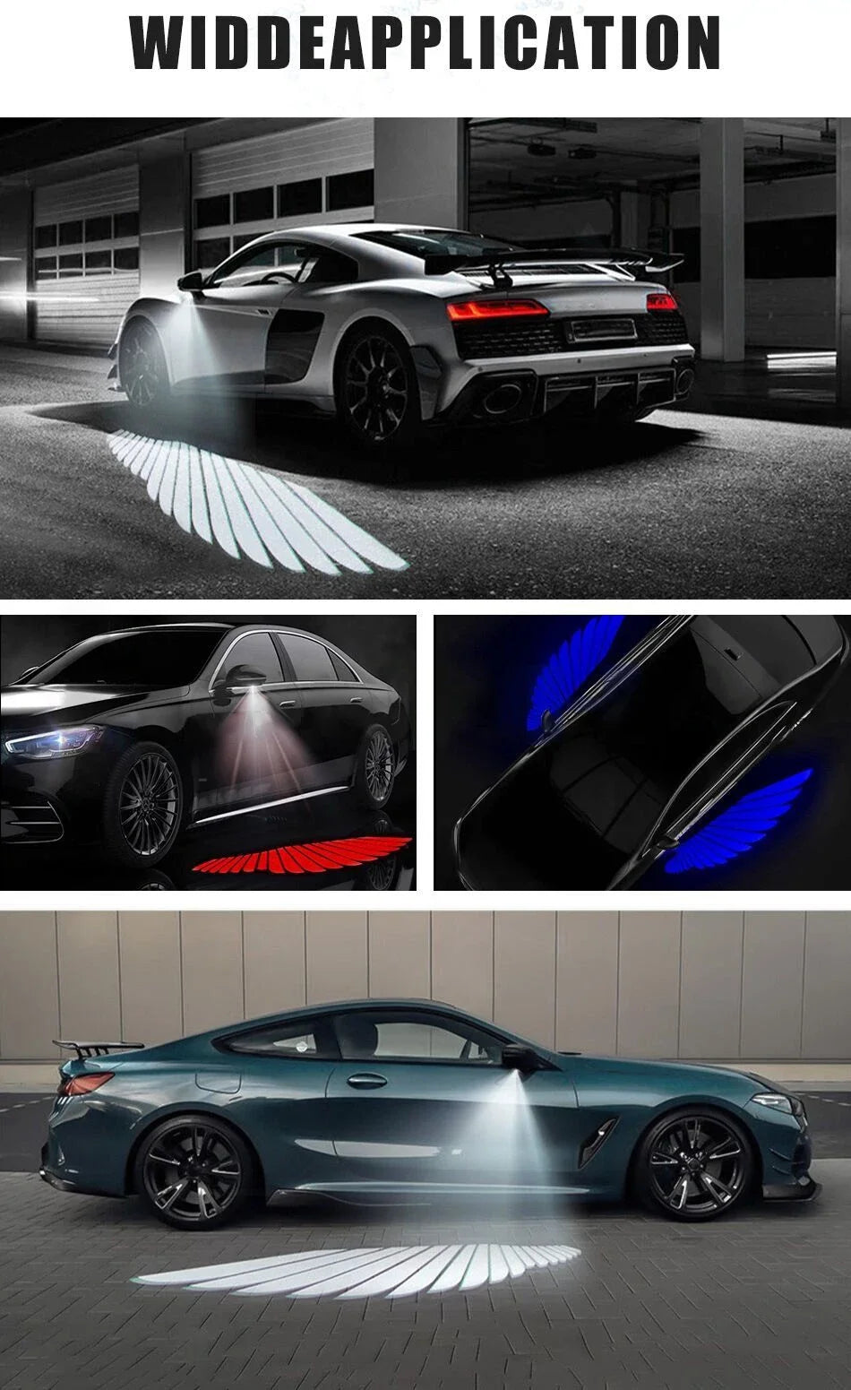 LED Light 2PCS Car Angel Wings Welcome Light Rearview Mirror Welcome Light Angel Wings Carpet Projection Auto Decoration