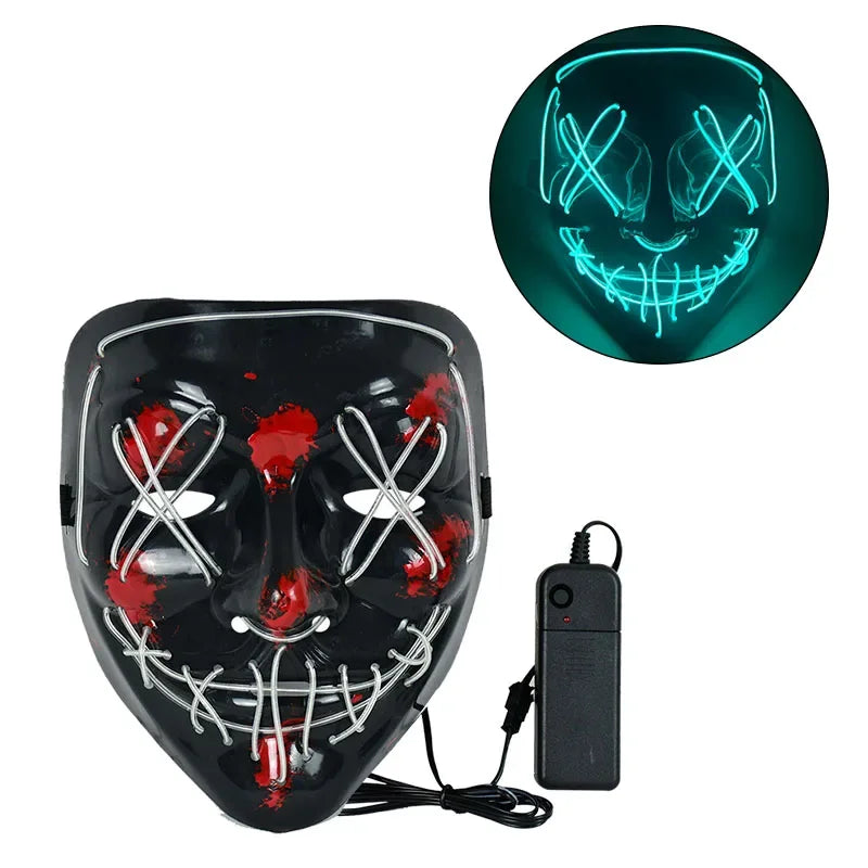 LED Halloween Mask Luminous Glow in The Dark Mascaras Halloween Party Costume Cosplay Masques Light Horror Props Neon Masquerade