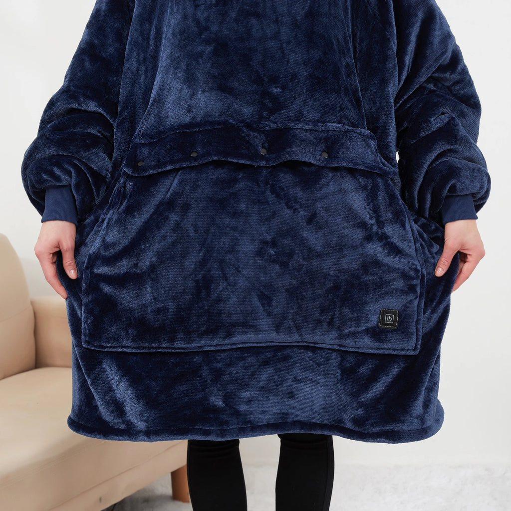 Oversized Wearable Blanket Hoodie with Sleeves Pocket Sherpa Fleece Blanket Sweatshirt Warm Thick Plush Heating Hooded Blankets