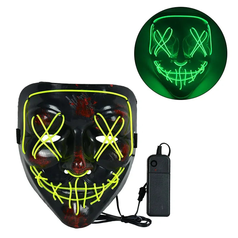 LED Halloween Mask Luminous Glow in The Dark Mascaras Halloween Party Costume Cosplay Masques Light Horror Props Neon Masquerade