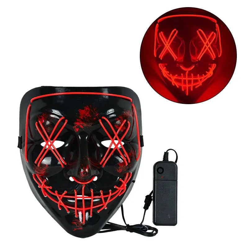 LED Halloween Mask Luminous Glow in The Dark Mascaras Halloween Party Costume Cosplay Masques Light Horror Props Neon Masquerade