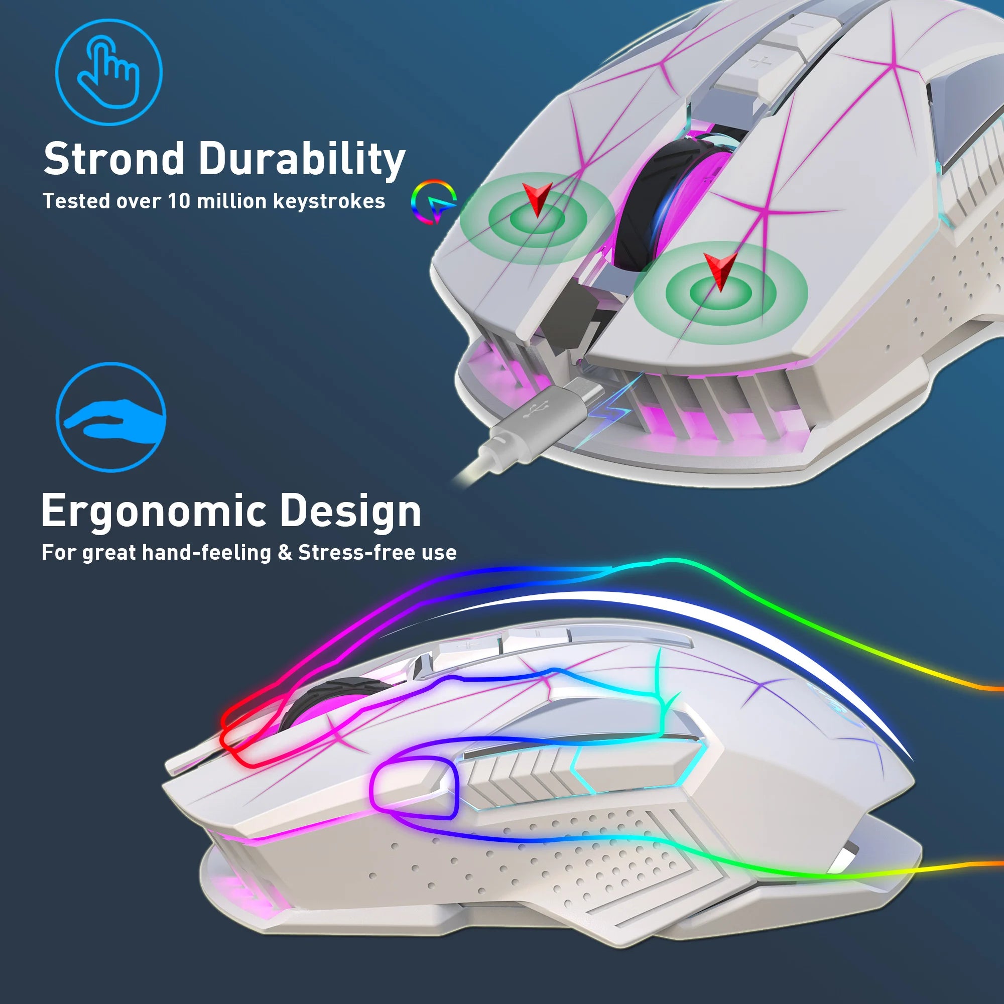 60% Wireless Gaming Keyboard and Mouse Combo, RGB Backlit Quiet Ergonomic Mechanical Feeling Keyboard, Gaming Mouse for Desktop