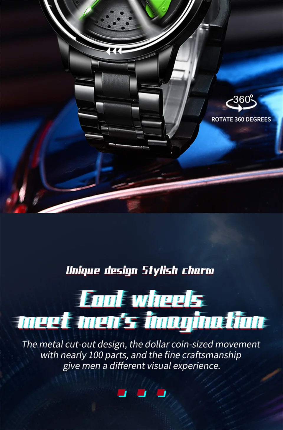 Sports 3D Spinning Mens Watches Car Rim Hub Wheel Watches Waterproof Quartz Car Wristwatch Watch Unique Design Relogio Masculino