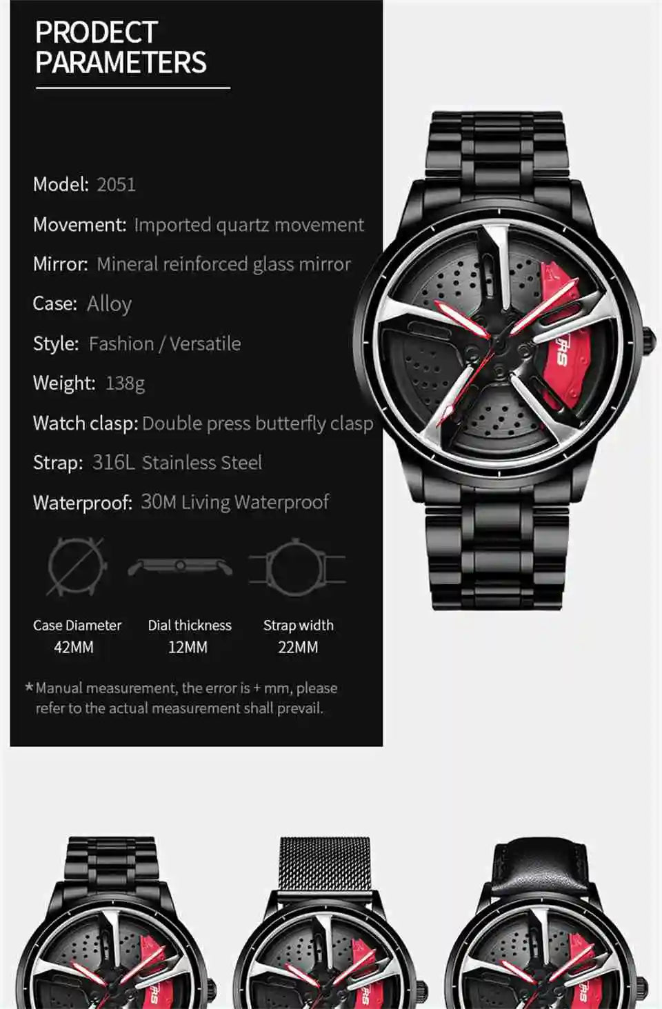 Sports 3D Spinning Mens Watches Car Rim Hub Wheel Watches Waterproof Quartz Car Wristwatch Watch Unique Design Relogio Masculino