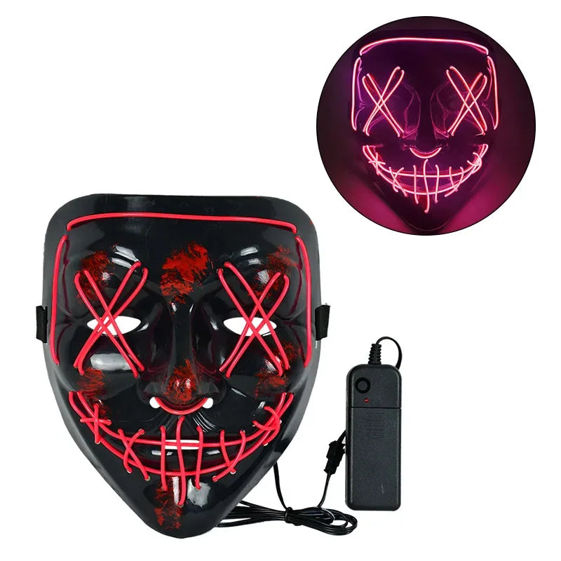 LED Halloween Mask Luminous Glow in The Dark Mascaras Halloween Party Costume Cosplay Masques Light Horror Props Neon Masquerade