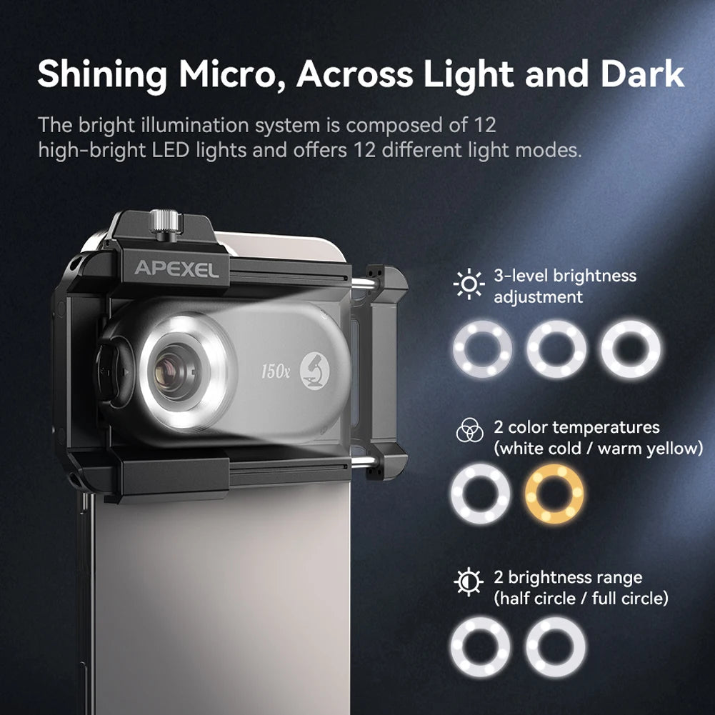 Digital 200X Microscope Lens mini Portable Lenses With LED Fill Lights CPL Filter Phone Adapter For iPhone Android Phones