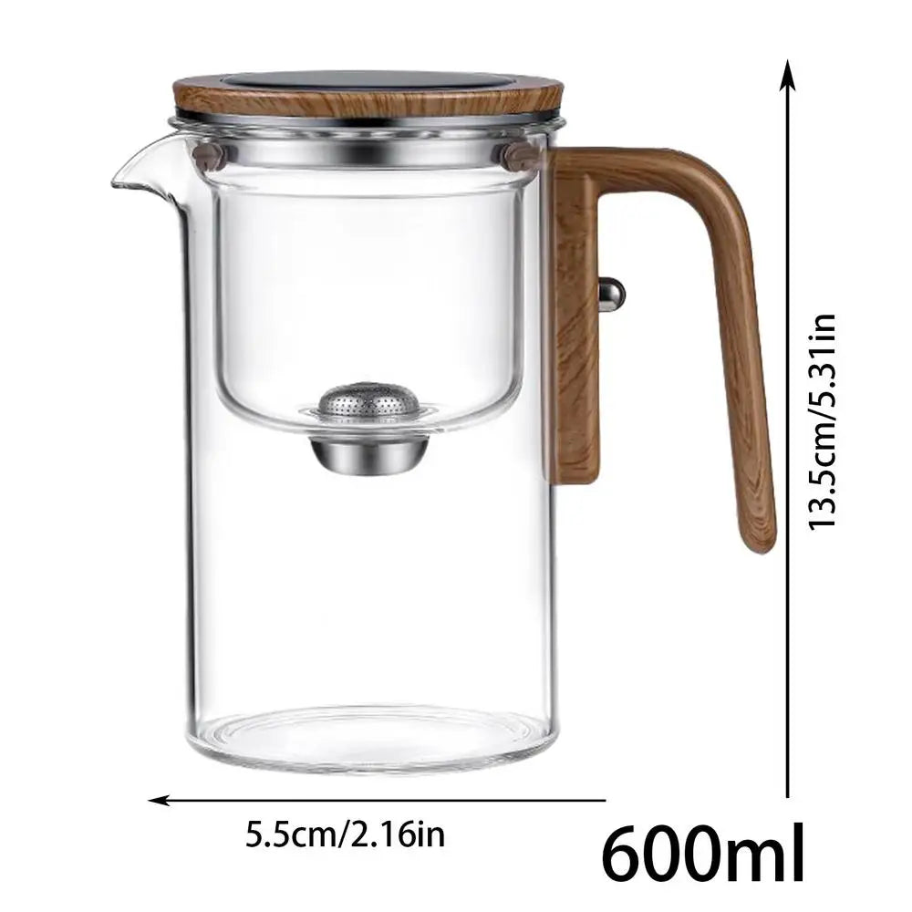 Heat Resistant Glass Tea Pot Loose Tea Wooden Handle Teapot with Infuser Spout Tea Maker Kettle for Tea Room Restaurant Home