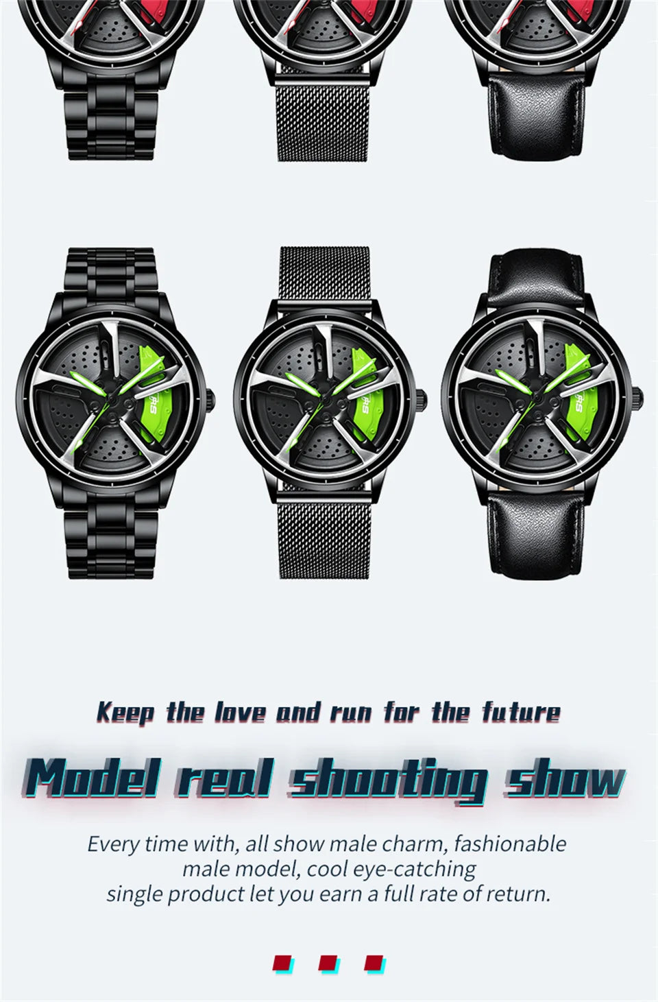 Sports 3D Spinning Mens Watches Car Rim Hub Wheel Watches Waterproof Quartz Car Wristwatch Watch Unique Design Relogio Masculino