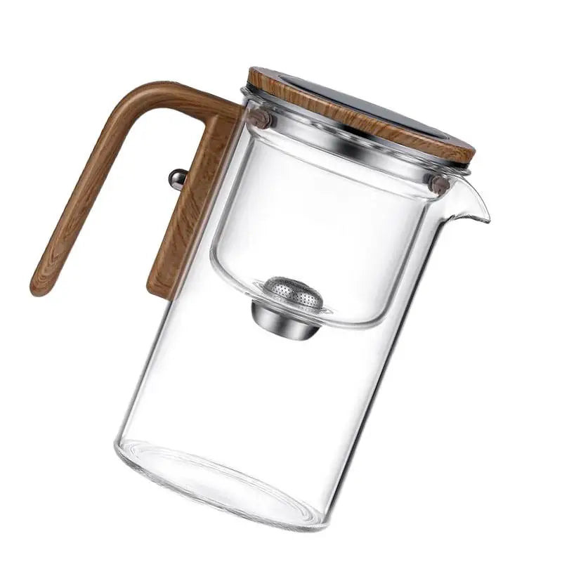 Heat Resistant Glass Tea Pot Loose Tea Wooden Handle Teapot with Infuser Spout Tea Maker Kettle for Tea Room Restaurant Home