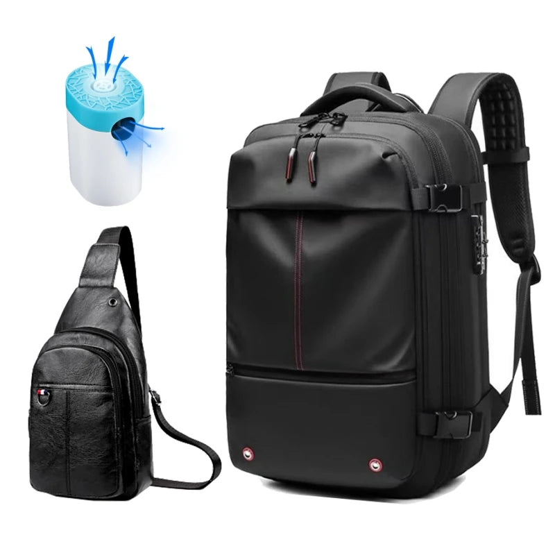 3Pcs Travel Vacuum Compression Backpack 17 inch Laptop Business Backpack Large Capacity Expanded Backpack With Anti-theft Lock