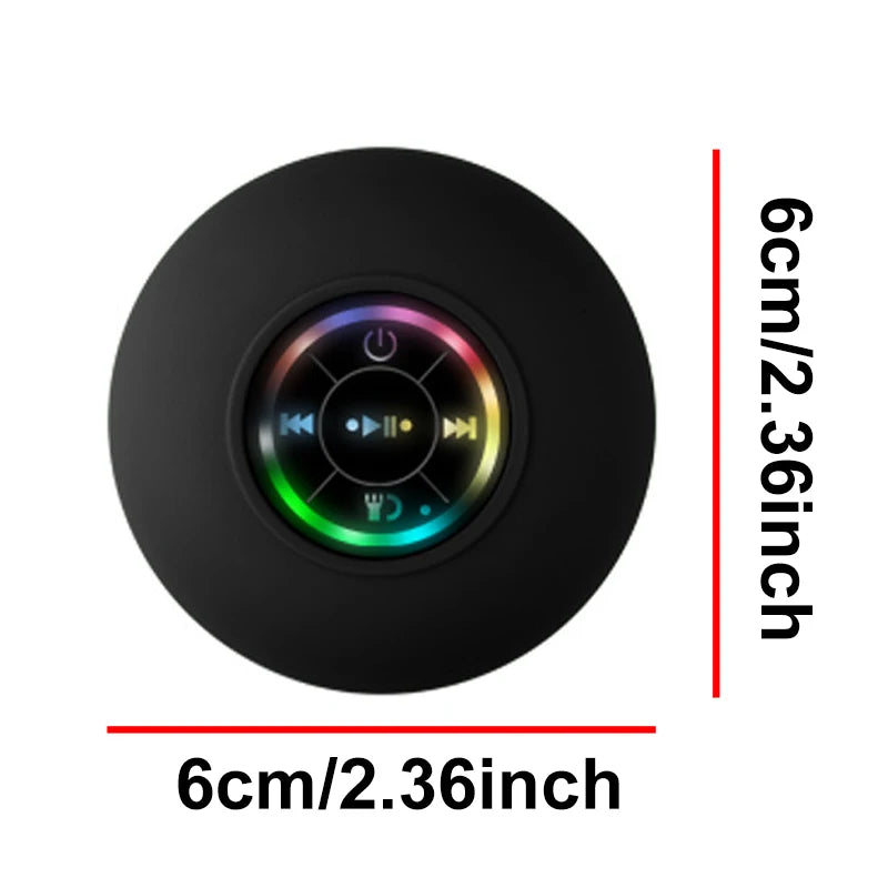 Portable Waterproof Mini Bluetooth Shower Speaker with Suction Cup and LED Lights 3D Surround Stereo Subwoofer Bathroom Audio