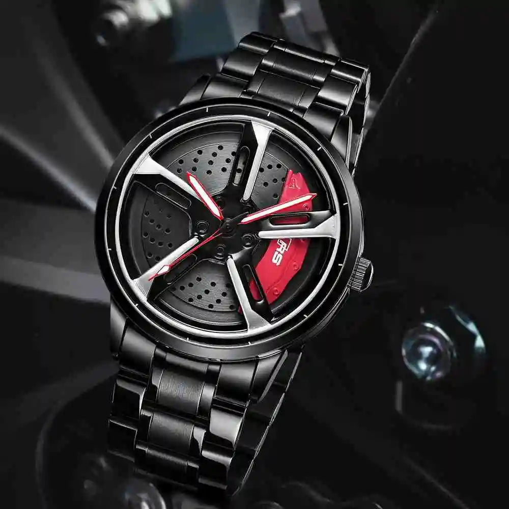 Sports 3D Spinning Mens Watches Car Rim Hub Wheel Watches Waterproof Quartz Car Wristwatch Watch Unique Design Relogio Masculino